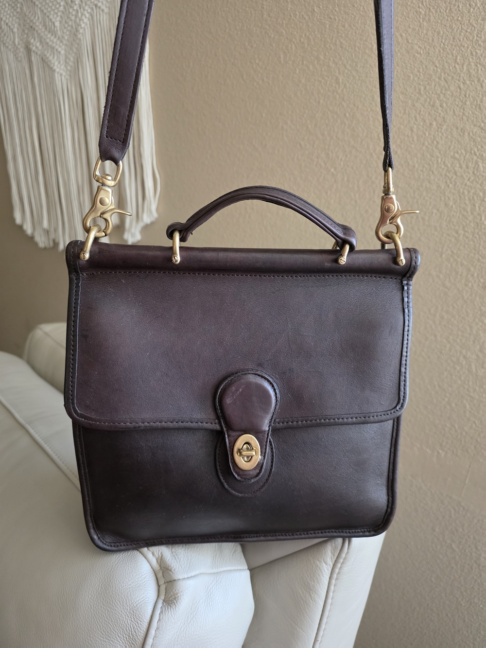 Coach Leather Top-Handle Satchel in Dark Brown with Gold Hardware